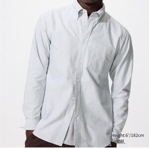 Uniqlo Men's Oxford Slim Shirt Dark Green Striped Large L